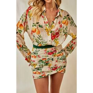 Rococo Sand x Fashion Pass Mini Skirt in Fruit and Floral Size Large Ruched